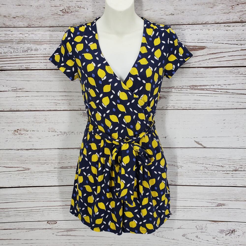 Boden Women's Lemon Surplice Neck Side Pockets Romper Size 2Petite